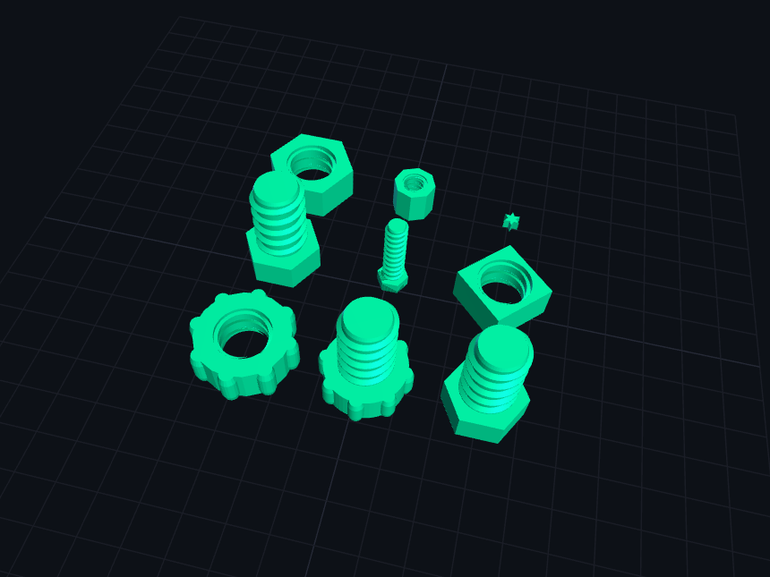 Library for parametric screw, nut, tap
